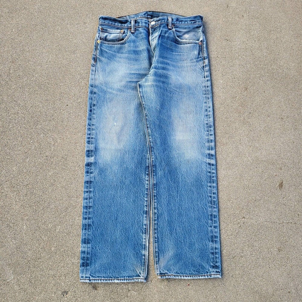 Levi's 501 Jeans 33x28 Blue Pants Grunge Faded Button Fly Punk Tag 35x31